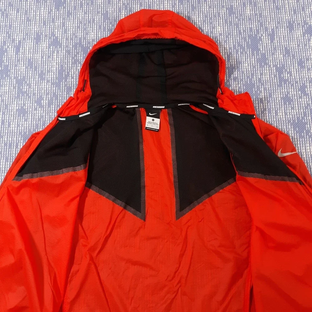 Nike Running Jacket Womens Small Full Zip Athletic Nylon Hooded Orange Jogger